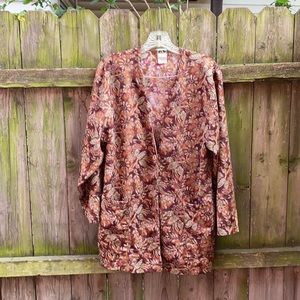 Brown Floral button Down scrub top sz. M
